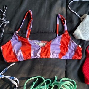 Purple and orange striped bikini top